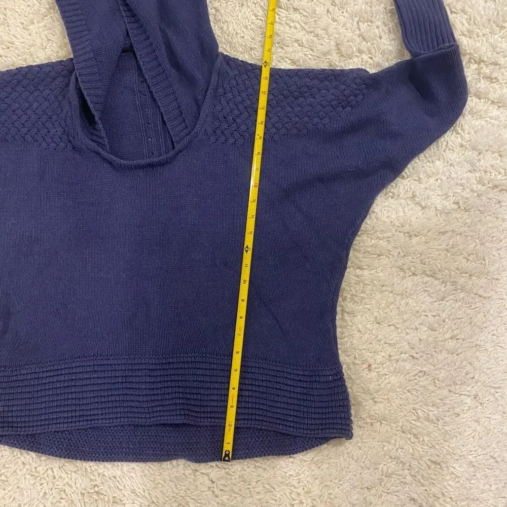 DKNY Jeans Blue Cable Knit Long Sleeve Hooded High Low Square Neck Sweater M